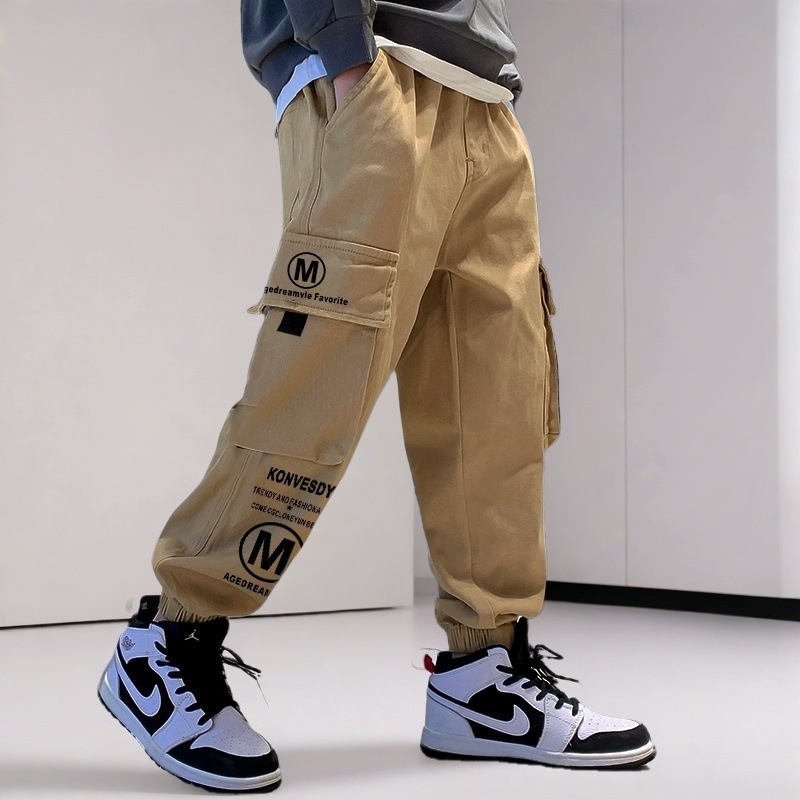 Laste sügis- ja talvefliisvoodriga paksendatud mugavad universaalsed vabaajariided stiilsed poiste lasteriided jalgade tööriistade püksid nägusad