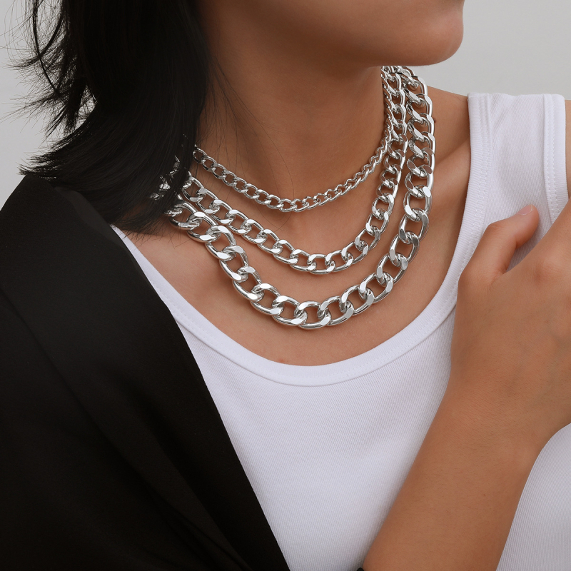 Európai és amerikai határokon átnyúló ékszer punk eltúlzott keverék lánc nyaklánc hosszú hip-hop többrétegű bojtos vastag nyaklánc nőknek