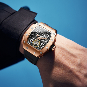 ONOLA uus rooliratta hooratas õõnes kvaliteetne kahesuunaline automaatne mehaaniline käekell meeste musta haamriga mood tagasi läbi