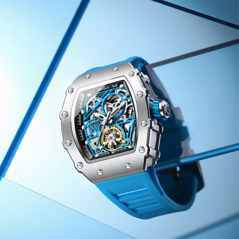 ONOLA ceas mecanic automat cu două căi, de înaltă calitate, cu volantă, nou, cu ciocan negru, la modă, înapoi prin