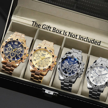 Ceas cuarț pentru bărbați, din oțel albastru, cu trei ochi, în stoc, cu explozii en-gros, comerț exterior nou 2024