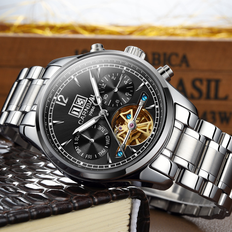 Carnival vīriešu automātiskais mehāniskais pulkstenis, ūdensizturīgs, moderns, daudzfunkcionāls biznesa pulkstenis, 8730. paaudzes modelis