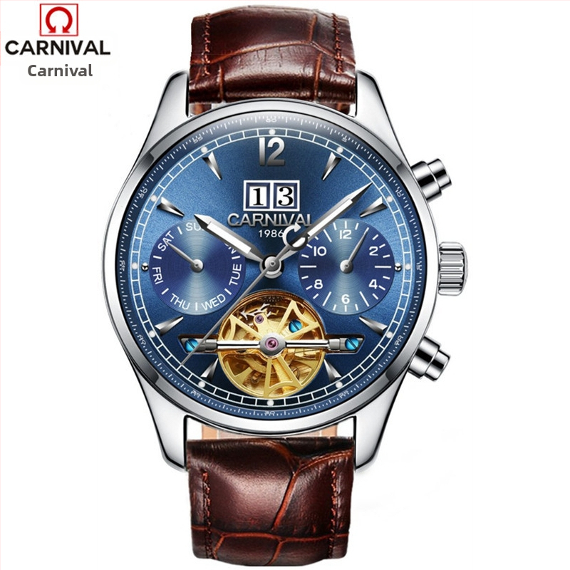 Carnival vīriešu automātiskais mehāniskais pulkstenis, ūdensizturīgs, moderns, daudzfunkcionāls biznesa pulkstenis, 8730. paaudzes modelis