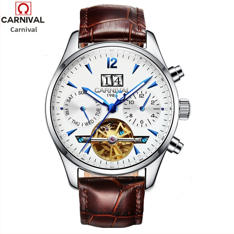 Carnival vīriešu automātiskais mehāniskais pulkstenis, ūdensizturīgs, moderns, daudzfunkcionāls biznesa pulkstenis, 8730. paaudzes modelis