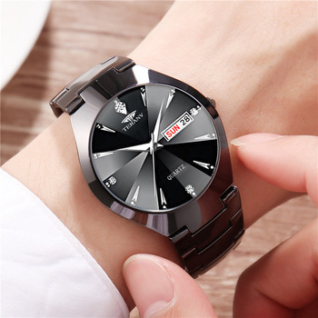 Ρολόι δώρου με διπλό ημερολόγιο για αγόρια, φωτεινό αδιάβροχο με διαμάντια, ρολόι χαλαζία, φοιτητικό, ανδρικό