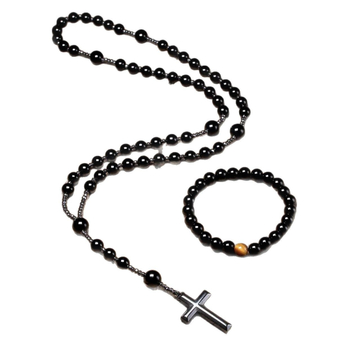 Κολιέ με σταυρό από φυσική πέτρα σε διασυνοριακές εκρήξεις, ευρωπαϊκή και αμερικανική μοντέρνα αλυσίδα πουλόβερ, πολύχρωμο κολιέ ροζάριο ντοπαμίνης χονδρικής