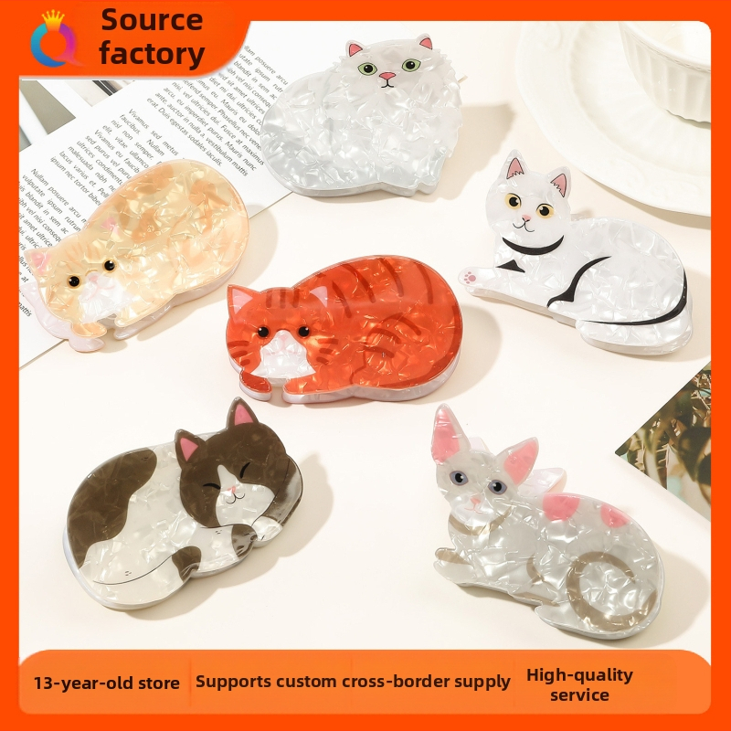 Qiyue prekogranična slatka kopča za kosu s mačićima, vrhunska akrilna kopča za kosu u obliku morskog psa, Yiwu pribor za kosu, veleprodaja kopči za kosu