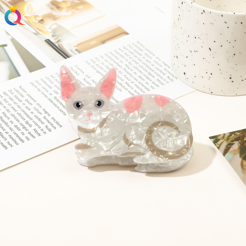 Qiyue prekogranična slatka kopča za kosu s mačićima, vrhunska akrilna kopča za kosu u obliku morskog psa, Yiwu pribor za kosu, veleprodaja kopči za kosu