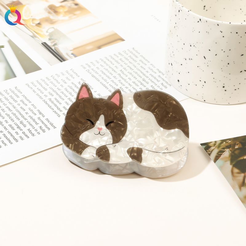 Qiyue prekogranična slatka kopča za kosu s mačićima, vrhunska akrilna kopča za kosu u obliku morskog psa, Yiwu pribor za kosu, veleprodaja kopči za kosu