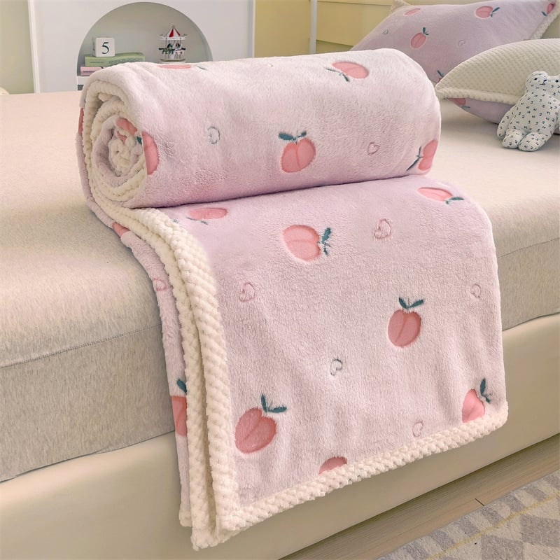 Noua pătură de aer condiționat, pătură de somn, îngroșată din fleece coral, pătură față-verso, nor, fleece îngroșat, multifuncțional, cu căpșuni