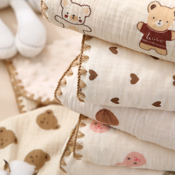 Grynos medvilnės A klasės kūdikių ir mažylių antklodė, dvisluoksnė marlės raukšlėto audinio užvalkalas, maža darželinukų antklodė, mielas animacinių filmukų raštas antklodė