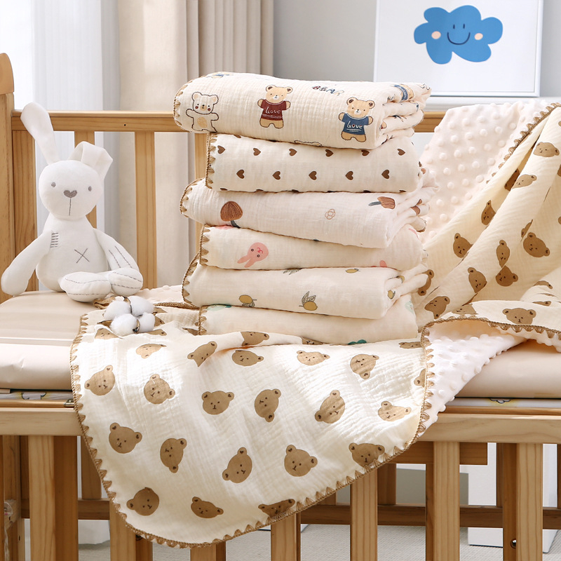 Grynos medvilnės A klasės kūdikių ir mažylių antklodė, dvisluoksnė marlės raukšlėto audinio užvalkalas, maža darželinukų antklodė, mielas animacinių filmukų raštas antklodė