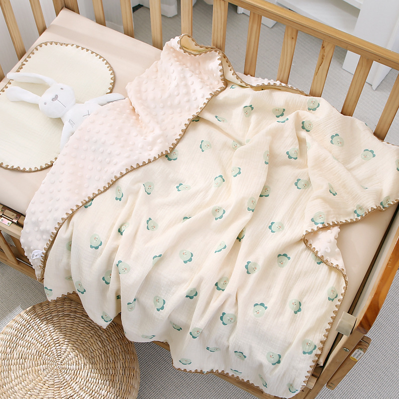 Grynos medvilnės A klasės kūdikių ir mažylių antklodė, dvisluoksnė marlės raukšlėto audinio užvalkalas, maža darželinukų antklodė, mielas animacinių filmukų raštas antklodė