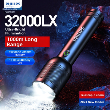 „Philips“ taktinis lazerinis žibintuvėlis, stiprios šviesos įkrovimas, itin ryškus, nešiojamas, lauko, didelio nuotolio, buitinis, daugiafunkcis, priartinimo funkcija