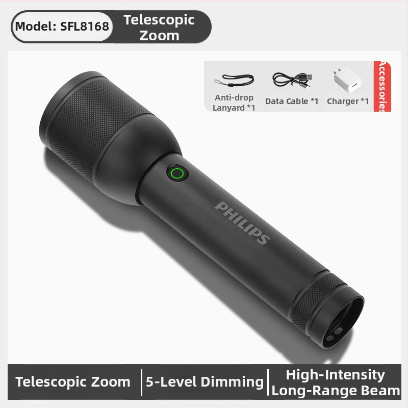 „Philips“ taktinis lazerinis žibintuvėlis, stiprios šviesos įkrovimas, itin ryškus, nešiojamas, lauko, didelio nuotolio, buitinis, daugiafunkcis, priartinimo funkcija