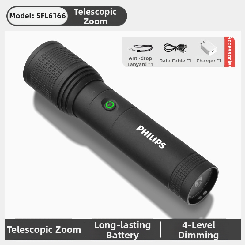 „Philips“ taktinis lazerinis žibintuvėlis, stiprios šviesos įkrovimas, itin ryškus, nešiojamas, lauko, didelio nuotolio, buitinis, daugiafunkcis, priartinimo funkcija