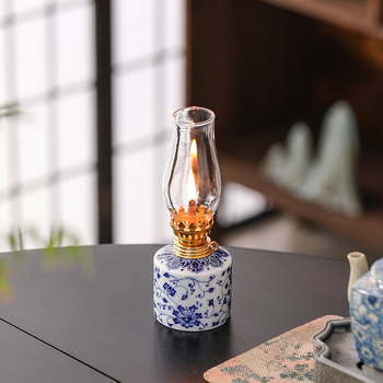 Tarpvalstybinis tiesioginis pristatymas keramikinei sviestinei lempai, mėlynai baltai lotoso stiliaus, vintažinei žibalinei lempai, arbatos ceremonijos dekoracijoms, arbatos kambario atmosferos lempai