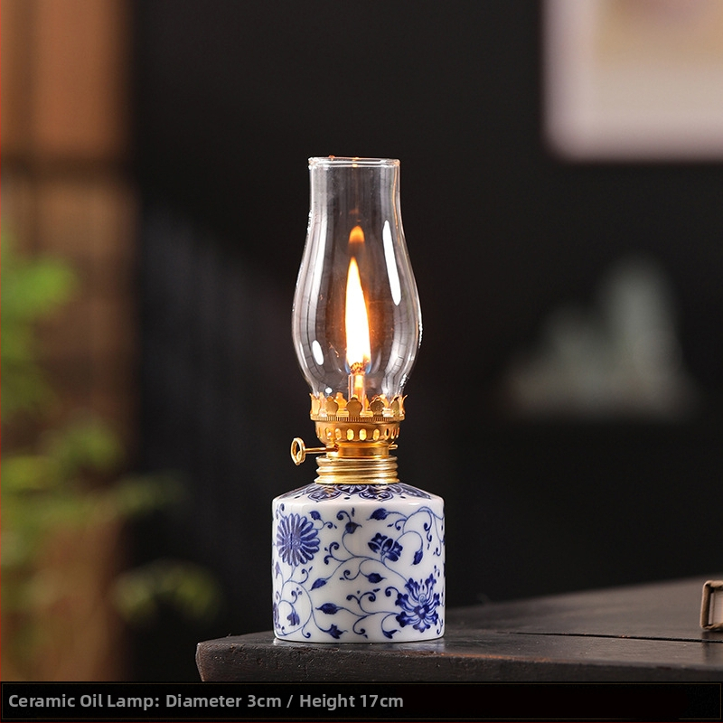 Tarpvalstybinis tiesioginis pristatymas keramikinei sviestinei lempai, mėlynai baltai lotoso stiliaus, vintažinei žibalinei lempai, arbatos ceremonijos dekoracijoms, arbatos kambario atmosferos lempai