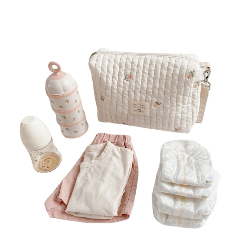 Korea Ins stiilis tikitud karuga tepitud lapsevankri riputuskott lukuga hoiukott emmekott emale ja beebile mähkmekott