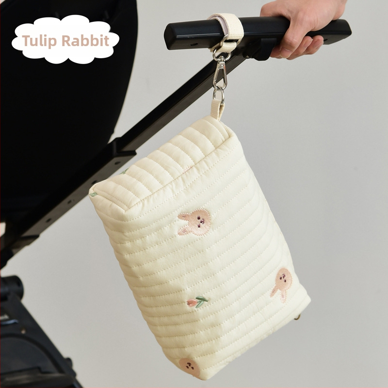 Korea Ins stiilis tikitud karuga tepitud lapsevankri riputuskott lukuga hoiukott emmekott emale ja beebile mähkmekott