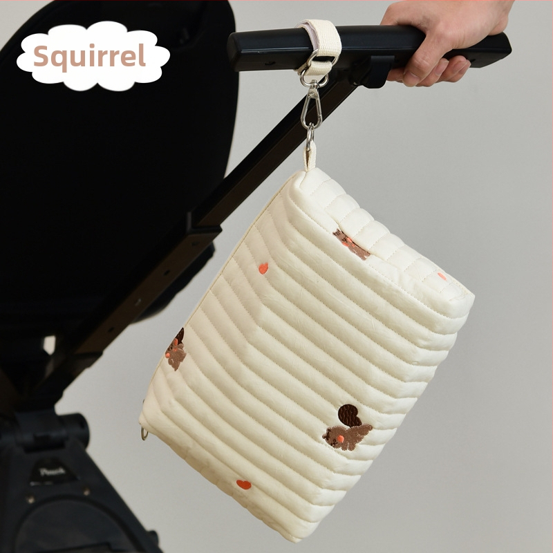 Korea Ins stiilis tikitud karuga tepitud lapsevankri riputuskott lukuga hoiukott emmekott emale ja beebile mähkmekott