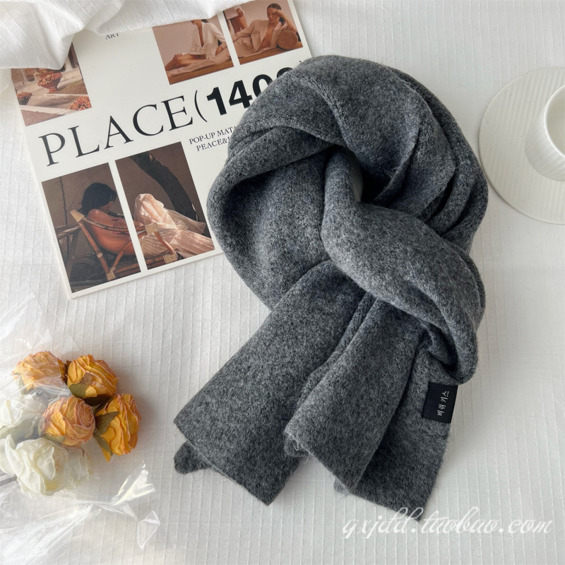 Плътен цвят мек лепкав ориз бял шал за момичета зима корейски стил тъмносив двойки зимен удебелен топъл шал за мъже