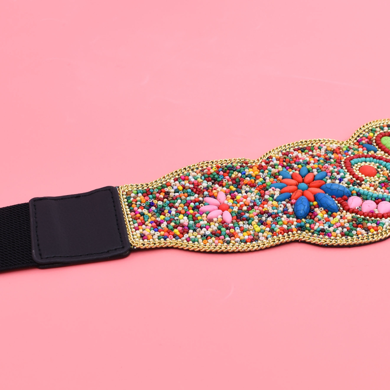 Suvine Hani dünastia vöökaunistuste etnilise stiili värviline türkiissinine lai vöö käsitsi valmistatud elastne elastne vöö Xinjiangi