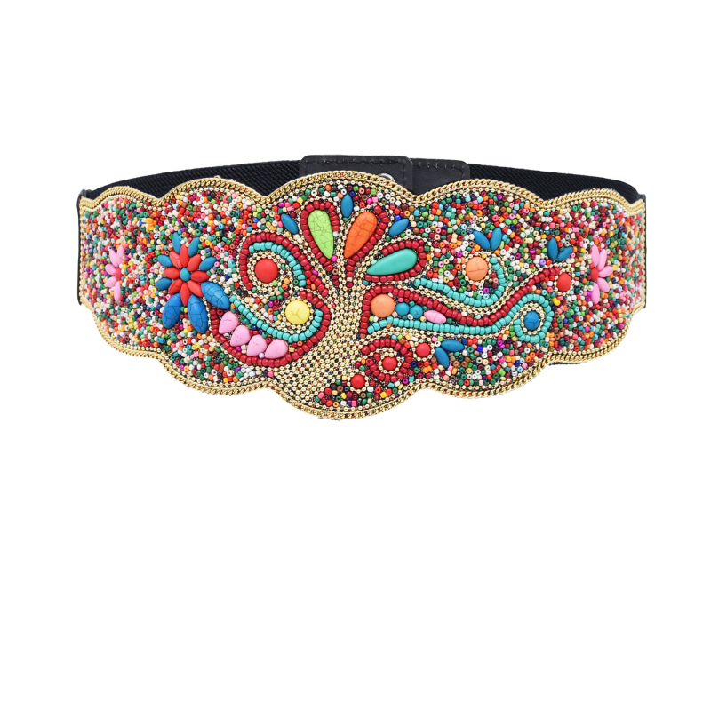 Suvine Hani dünastia vöökaunistuste etnilise stiili värviline türkiissinine lai vöö käsitsi valmistatud elastne elastne vöö Xinjiangi