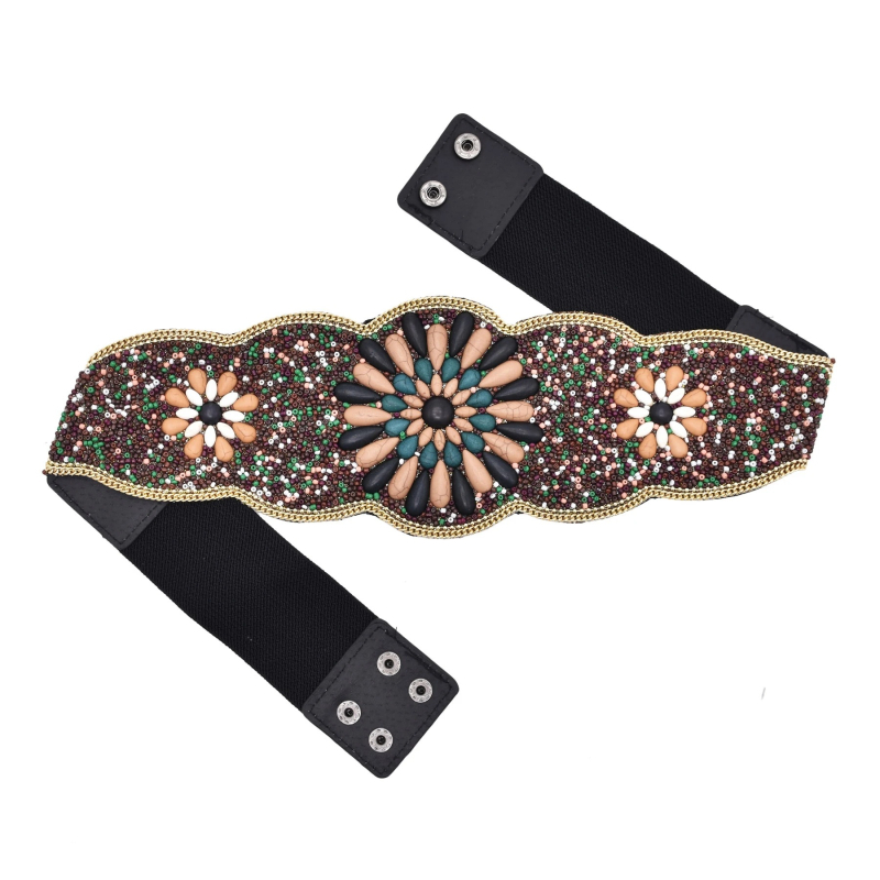 Suvine Hani dünastia vöökaunistuste etnilise stiili värviline türkiissinine lai vöö käsitsi valmistatud elastne elastne vöö Xinjiangi