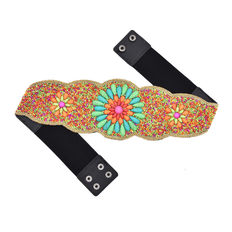 Suvine Hani dünastia vöökaunistuste etnilise stiili värviline türkiissinine lai vöö käsitsi valmistatud elastne elastne vöö Xinjiangi