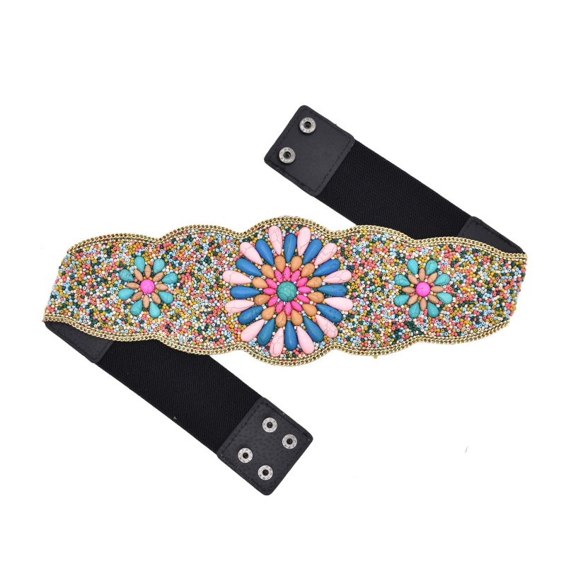 Suvine Hani dünastia vöökaunistuste etnilise stiili värviline türkiissinine lai vöö käsitsi valmistatud elastne elastne vöö Xinjiangi