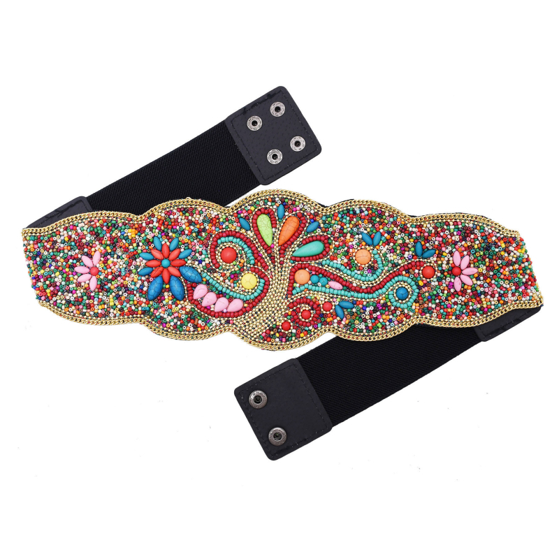 Suvine Hani dünastia vöökaunistuste etnilise stiili värviline türkiissinine lai vöö käsitsi valmistatud elastne elastne vöö Xinjiangi