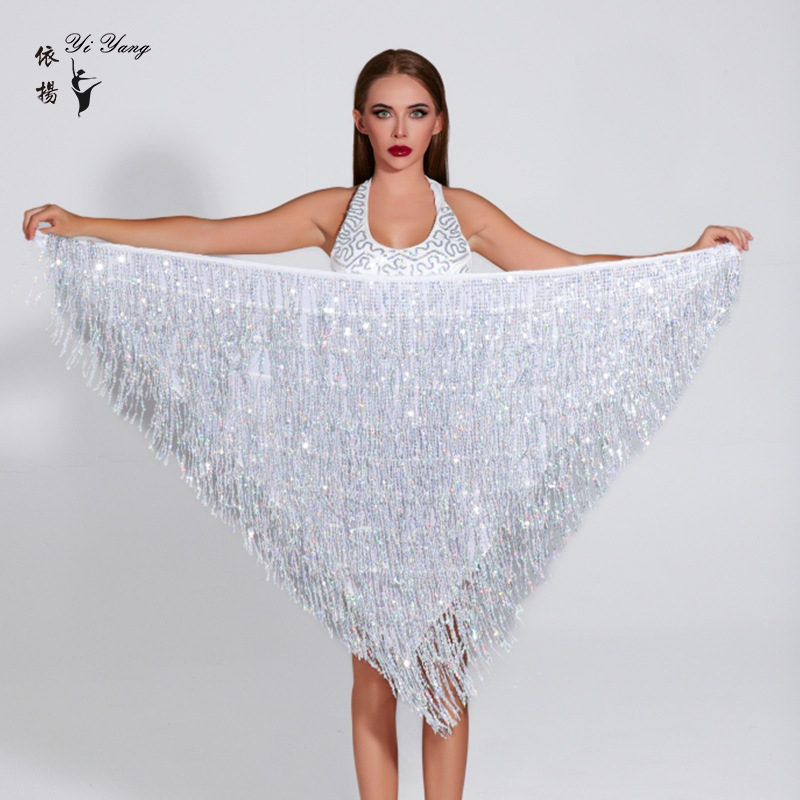 Нов шал за коремни танци с пайети, триъгълен шал с верига за талия, ориенталски танцов фестивал, шал за начинаещи с хип талия