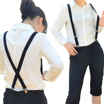 Moteriškos 2,5 cm ilgio, vienspalvės, reguliuojamo ilgio, elastinės petnešos su 4 segtukais.