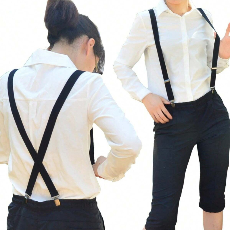 Moteriškos 2,5 cm ilgio, vienspalvės, reguliuojamo ilgio, elastinės petnešos su 4 segtukais.