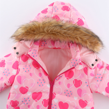 Момичешки зимен нов топъл костюм с голяма кожена яка и памучна подплата, детски костюм за свободното време на открито, ски облекло от две части