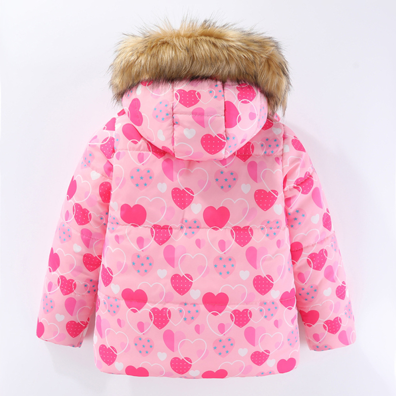 Момичешки зимен нов топъл костюм с голяма кожена яка и памучна подплата, детски костюм за свободното време на открито, ски облекло от две части