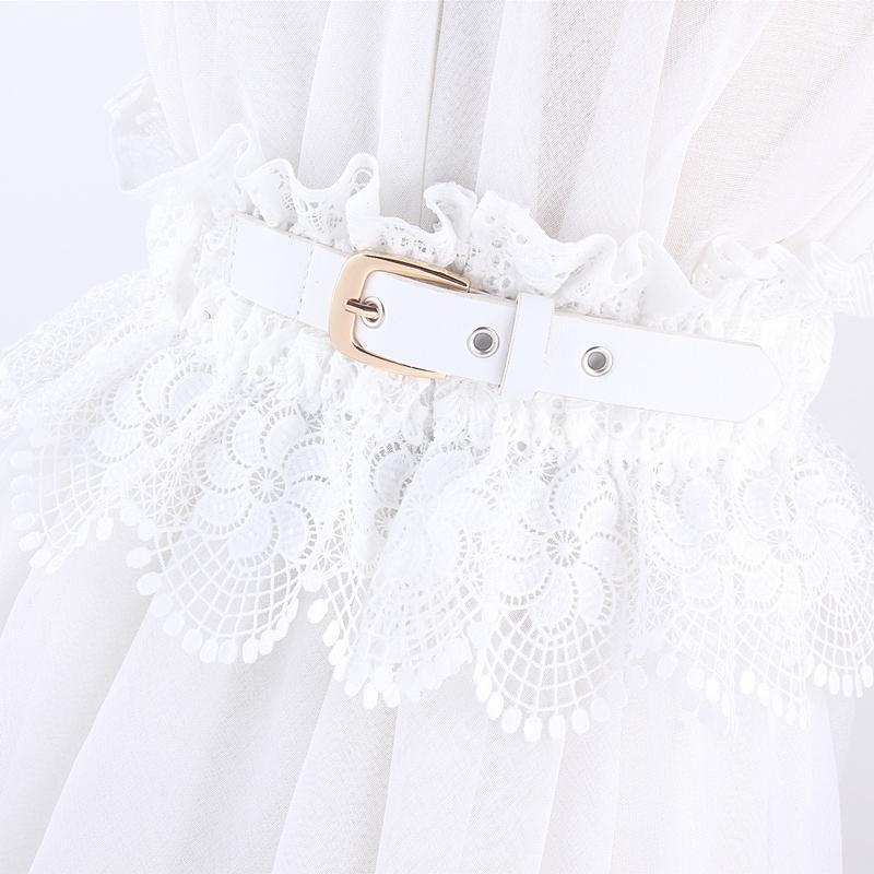 Φούστα Ζώνη 2021 Άνοιξη Νέα Μόδα Δαντέλα Μέση Κάλυμμα Ελαστικό Φόρεμα με Φαρδιά Μέση Πουκάμισο Διαδίκτυο Μαλλιά Διασημοτήτων