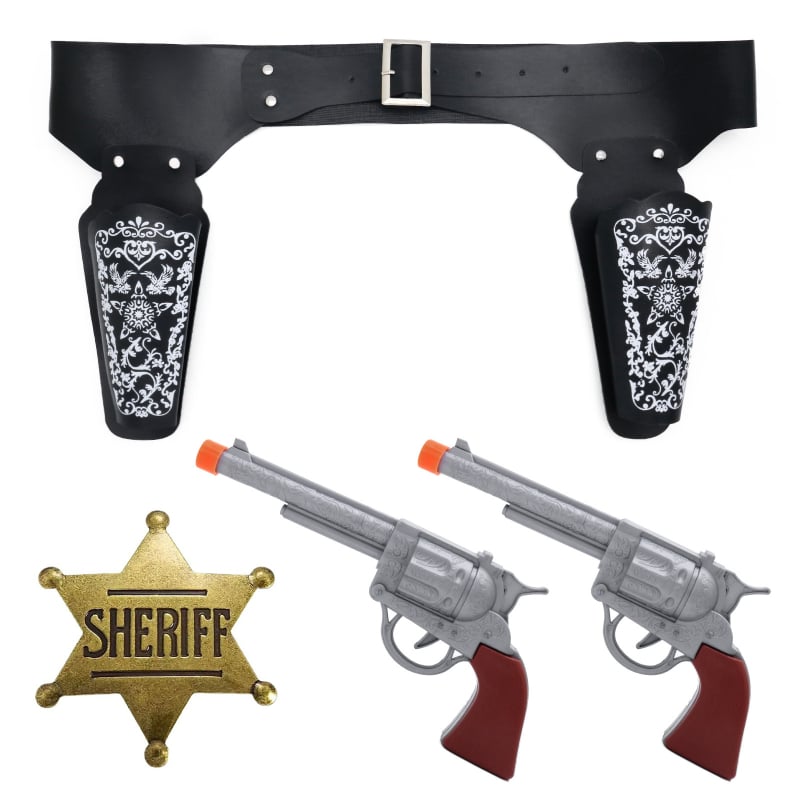 Piiriülene keskaegne vesterni teksariidest kabuurimüts mängurelvavöö kauboi relvakabuur