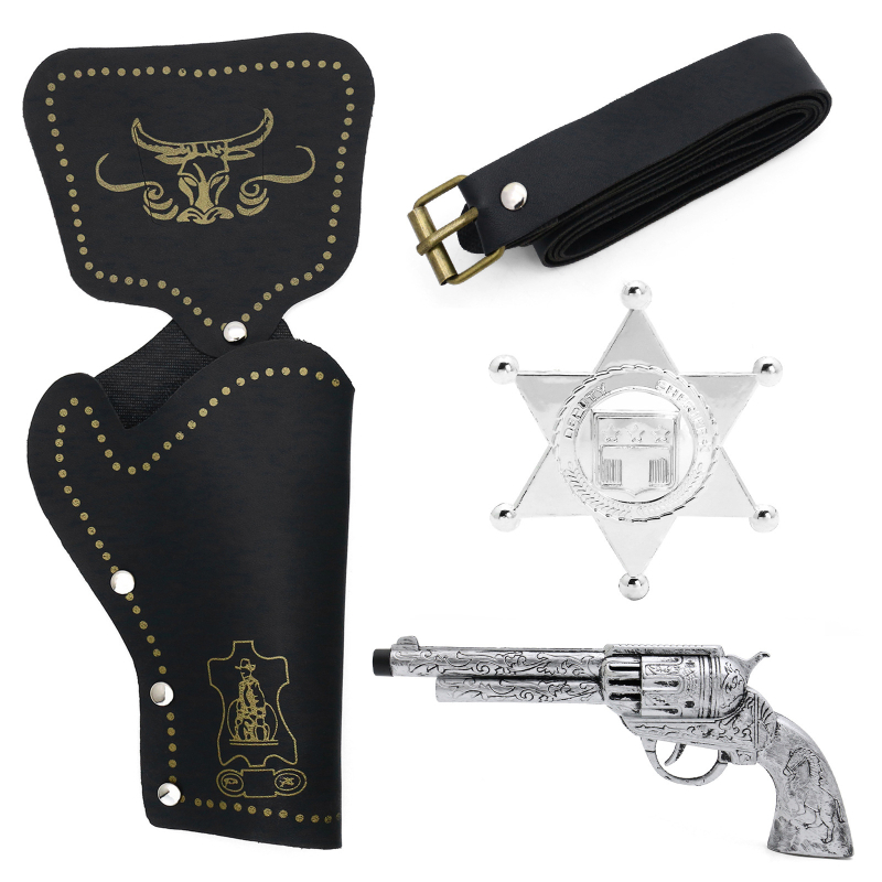 Piiriülene keskaegne vesterni teksariidest kabuurimüts mängurelvavöö kauboi relvakabuur