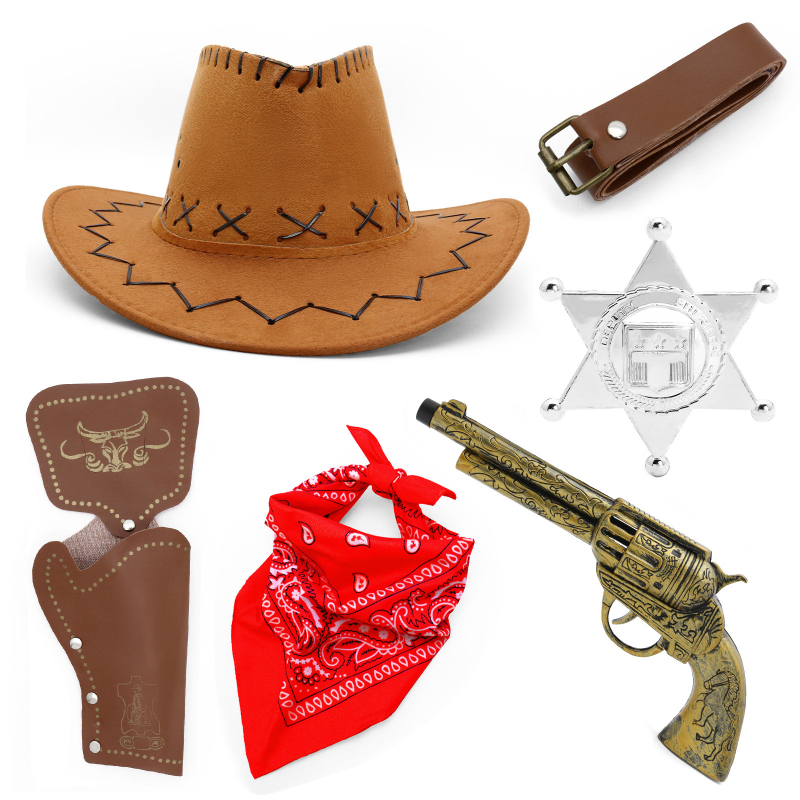 Piiriülene keskaegne vesterni teksariidest kabuurimüts mängurelvavöö kauboi relvakabuur