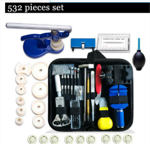 Комплект инструменти за ремонт на часовници, 409 части, сваляне на каишката на часовника, отваряне на задния капак на часовника, машина за затваряне на капачки, комплект инструменти за уши на часовник