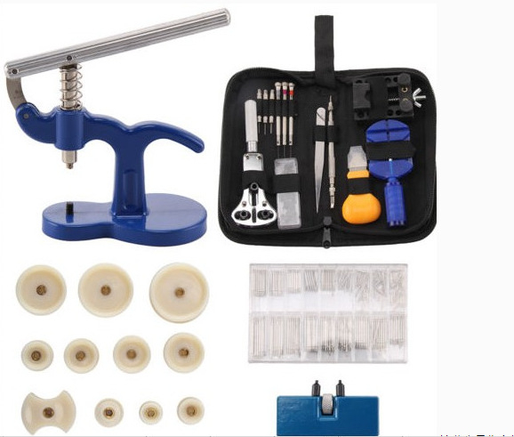 Комплект инструменти за ремонт на часовници, 409 части, сваляне на каишката на часовника, отваряне на задния капак на часовника, машина за затваряне на капачки, комплект инструменти за уши на часовник