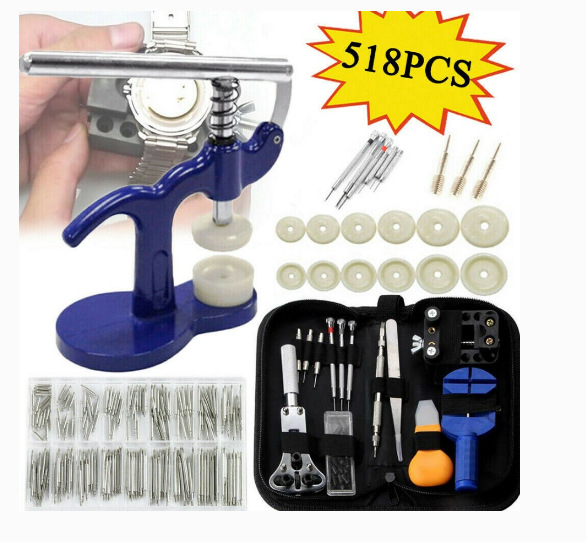 Комплект инструменти за ремонт на часовници, 409 части, сваляне на каишката на часовника, отваряне на задния капак на часовника, машина за затваряне на капачки, комплект инструменти за уши на часовник