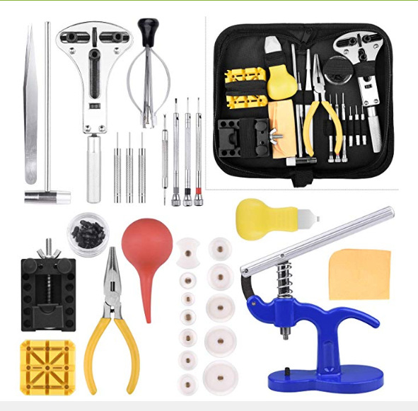 Комплект инструменти за ремонт на часовници, 409 части, сваляне на каишката на часовника, отваряне на задния капак на часовника, машина за затваряне на капачки, комплект инструменти за уши на часовник