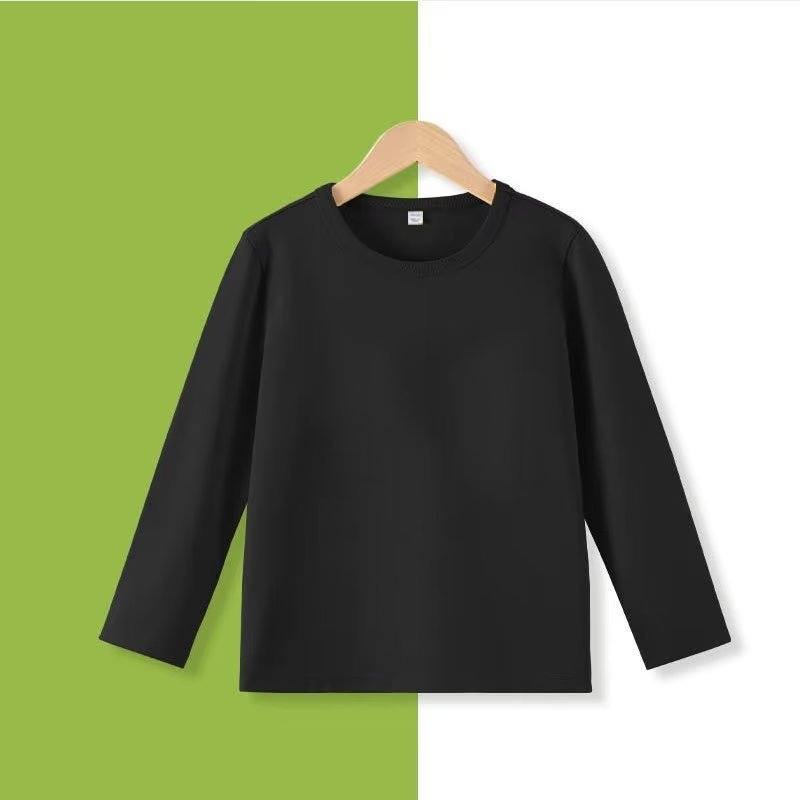 Toamna 2024 Nou Copii Culoare Solidă Cu Mânecă Lungă Tricou Bărbați și Femei Mijlociu și Mare Copii Guler Rotund Pulover Top Casual Simplu T Lung T