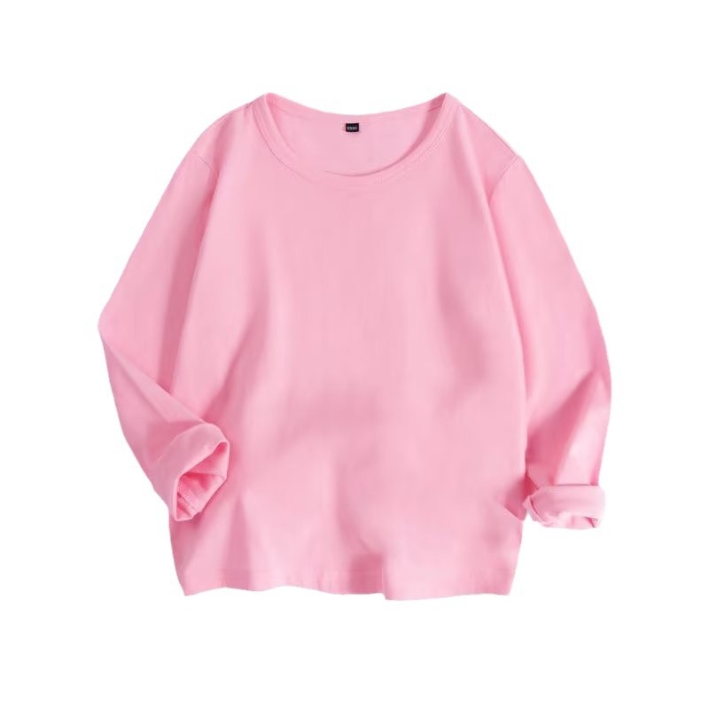 Toamna 2024 Nou Copii Culoare Solidă Cu Mânecă Lungă Tricou Bărbați și Femei Mijlociu și Mare Copii Guler Rotund Pulover Top Casual Simplu T Lung T