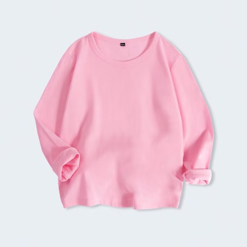 Toamna 2024 Nou Copii Culoare Solidă Cu Mânecă Lungă Tricou Bărbați și Femei Mijlociu și Mare Copii Guler Rotund Pulover Top Casual Simplu T Lung T