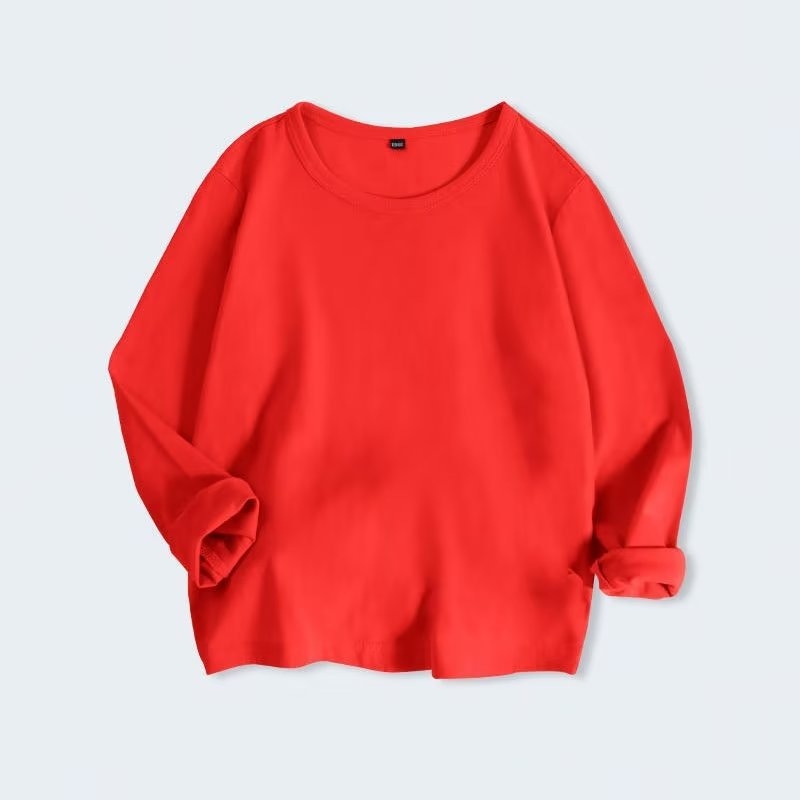 Toamna 2024 Nou Copii Culoare Solidă Cu Mânecă Lungă Tricou Bărbați și Femei Mijlociu și Mare Copii Guler Rotund Pulover Top Casual Simplu T Lung T