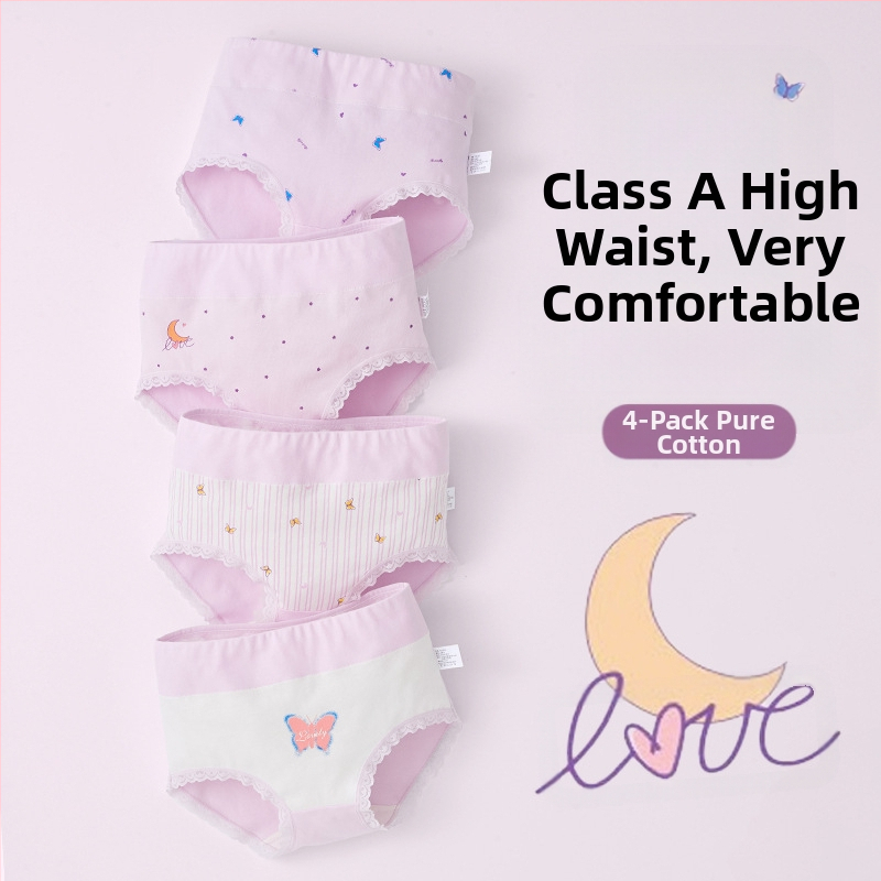 Lenjerie intimă pentru copii, triunghi, talie înaltă, bumbac, clasa A, bumbac, pantaloni scurți pentru fete de 6-12 ani, fără clipsuri, en-gros